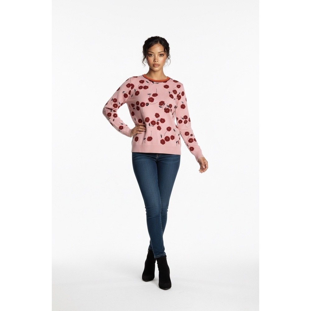 Marni Pink Floral Poppy Print Cotton Knit Crewneck Sweater Long Sleeve S  279